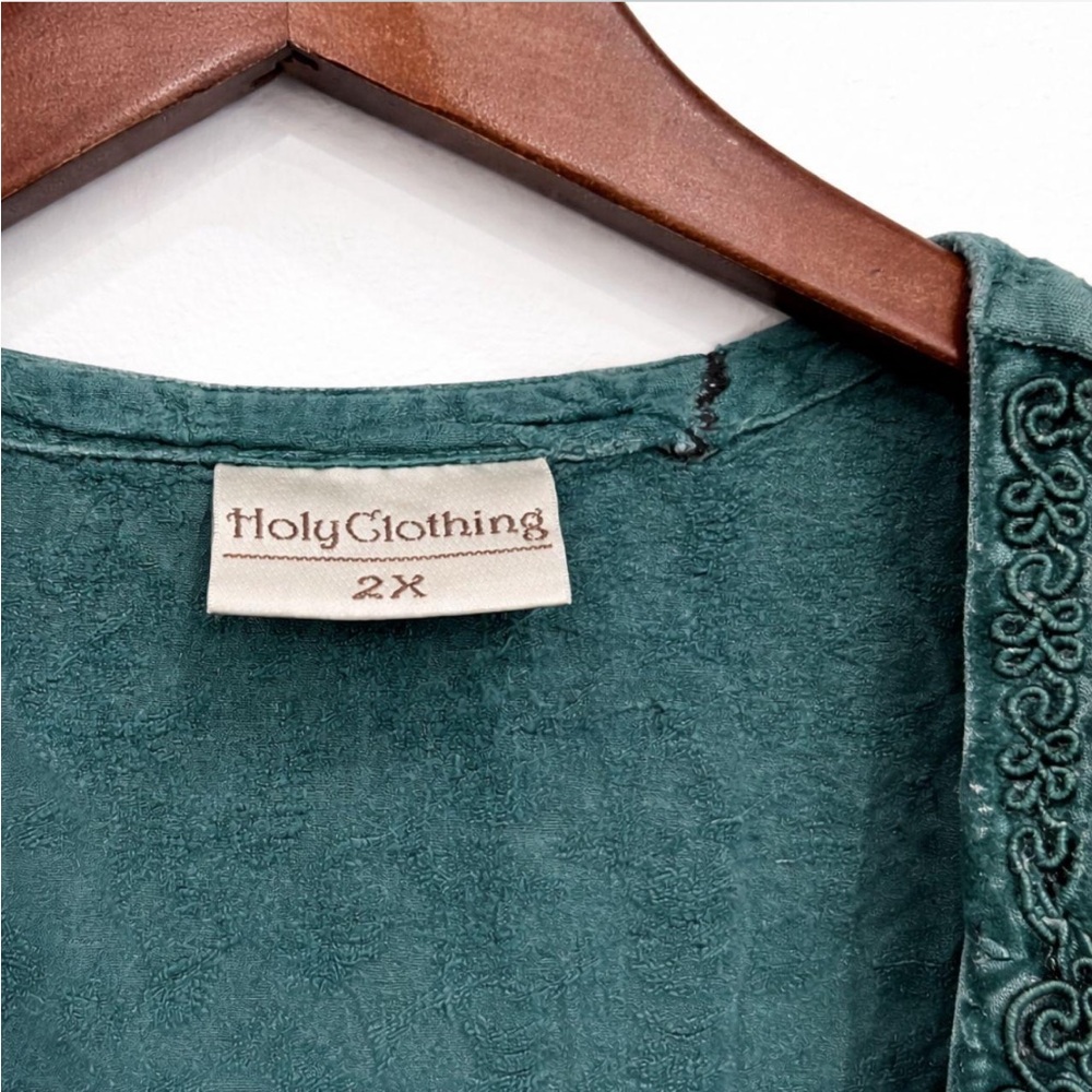 Holy Clothing Renaissance Fairy Velour Top/Blouse Green Embroidery Floral Sz M - Picture 6 of 6
